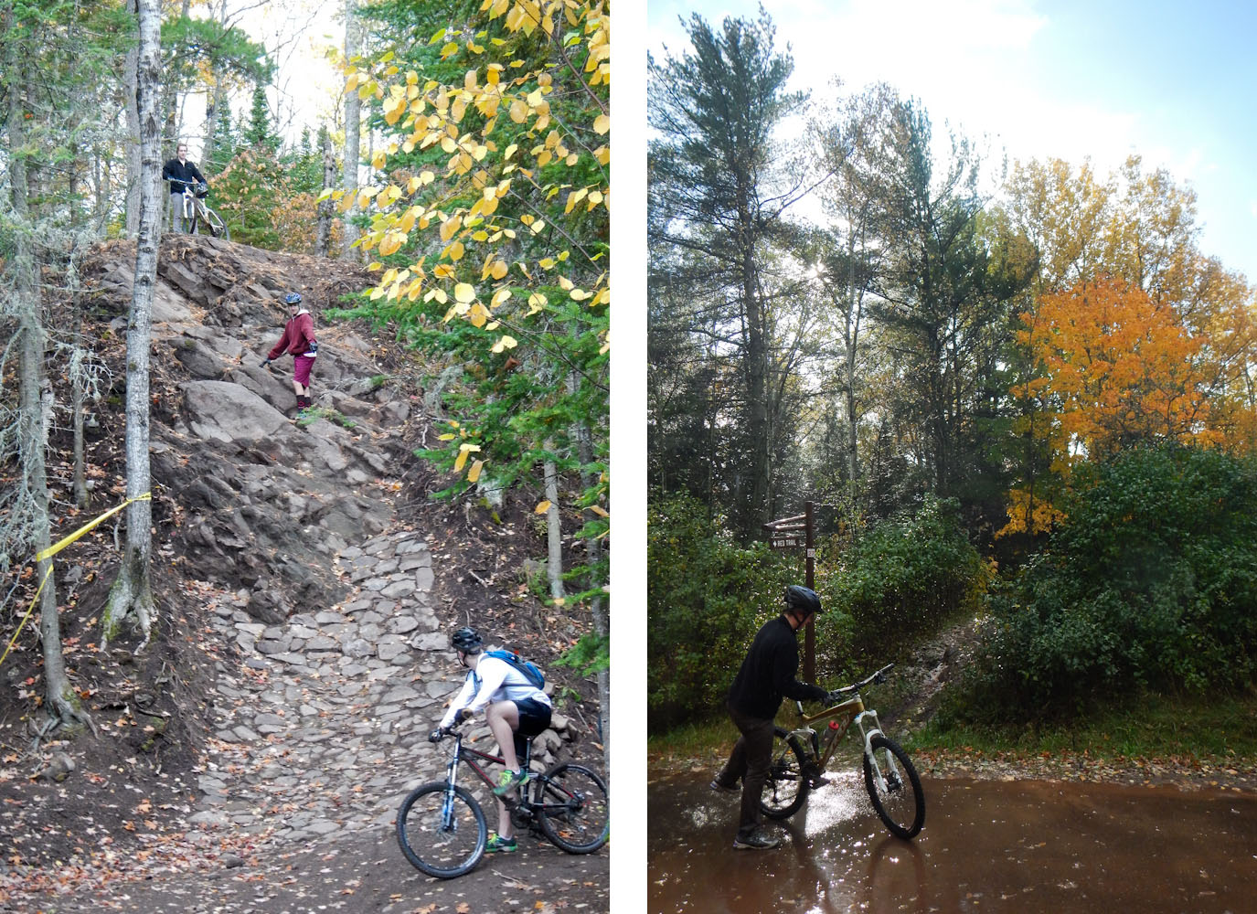 The insane rock face dubbed "Man pants" on the new Overflow downhill MTB trail at Copper Harbor